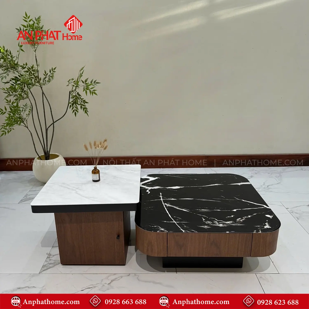 Bàn trà đôi mặt đá kết hợp bàn phụ tinh tế B-3020 5 Bàn trà đôi mặt đá kết hợp bàn phụ tinh tế B-3020 An Phát Home