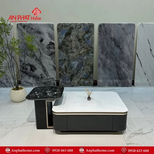 Bàn trà đôi mặt đá kết hợp gỗ cao cấp nhập khẩu B-3015 An Phát Home