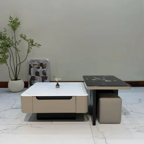 Bàn trà đôi mặt đá vuông nhập khẩu đẹp hiện đại B-3031 An Phát Home