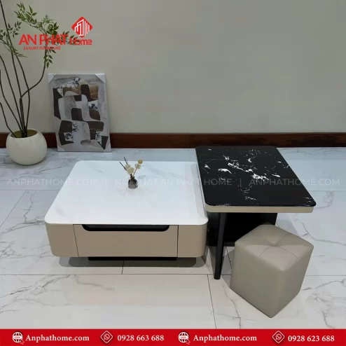 Bàn trà đôi mặt đá vuông nhập khẩu đẹp hiện đại B-3031 An Phát Home