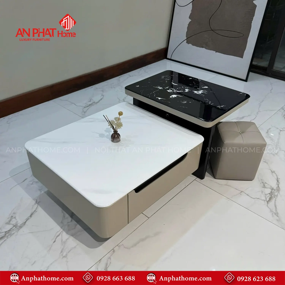 Bàn trà đôi mặt đá vuông nhập khẩu đẹp hiện đại B-3031 8 Mẫu bàn trà mặt đá đẹp