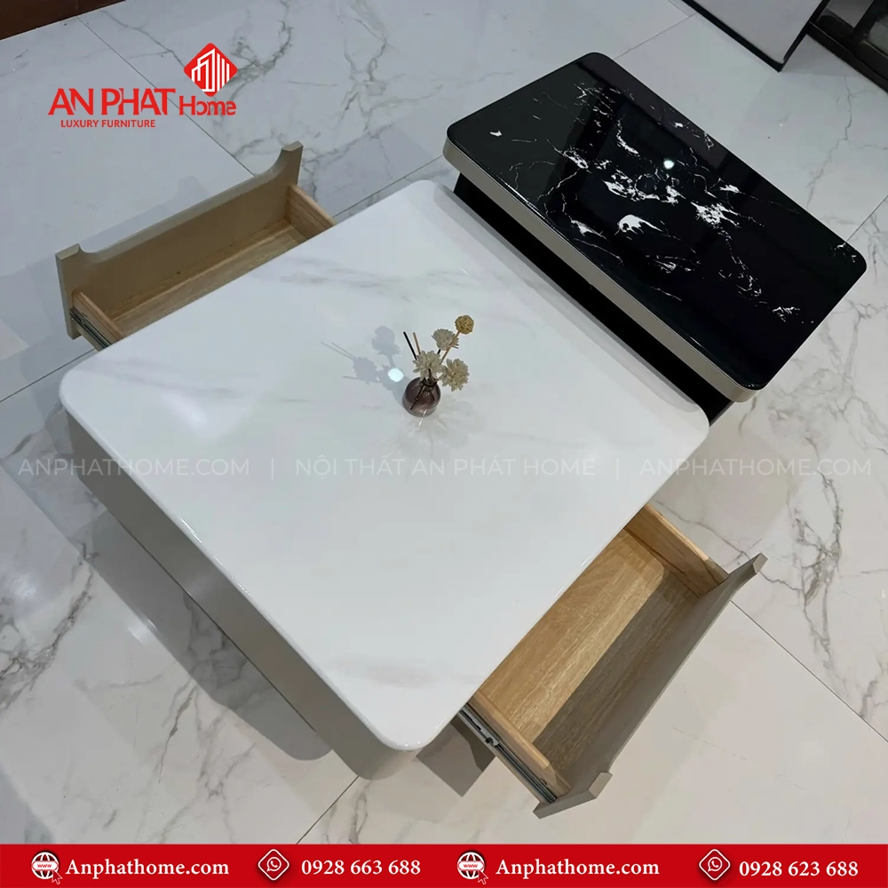 Bàn trà đôi mặt đá vuông nhập khẩu đẹp hiện đại B-3031 9 Bàn trà mặt đá hiện đại