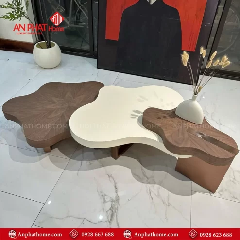 Bàn trà đôi mặt gỗ veneer nhập khẩu đẹp B-3032 An Phát Home