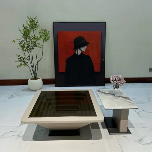 Bàn trà đôi mặt kính phối đá sang trọng B-3004 An Phát Home