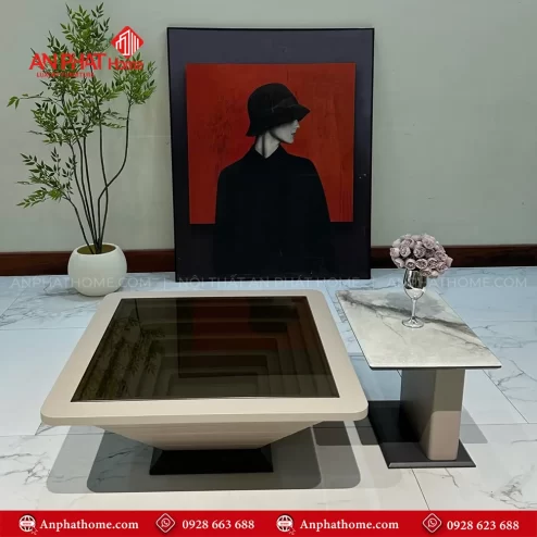 Bàn trà đôi mặt kính phối đá sang trọng B-3004 An Phát Home