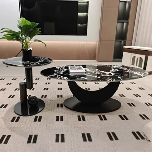 Bàn trà đôi tròn mặt đá cẩm thạch nhập khẩu B-3006 An Phát Home