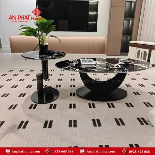 Bàn trà đôi tròn mặt đá cẩm thạch nhập khẩu B-3006 An Phát Home