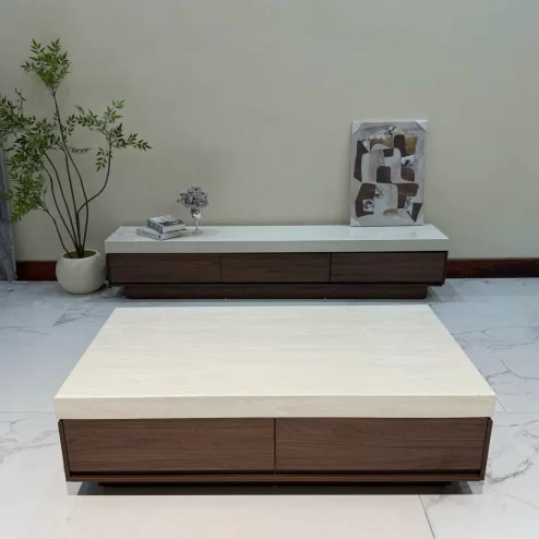 Bàn trà mặt đa chữ nhật kết hợp gỗ cao cấp nhập khẩu B-3023 An Phát Home