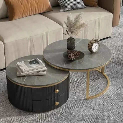 Bàn trà mặt đá đôi 2 ngăn kéo B-2987 An Phát Home