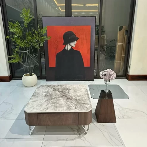 Bàn trà mặt đá kết hợp bàn phụ tinh tế cao cấp B-3016 An Phát Home