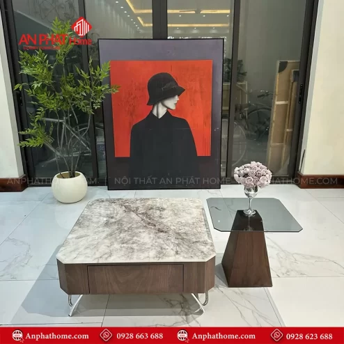 Bàn trà mặt đá kết hợp bàn phụ tinh tế cao cấp B-3016 An Phát Home