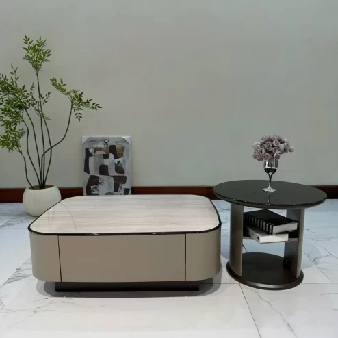 Bàn trà mặt đá nhập khẩu cao cấp kết hợp kệ sách B-2993 An Phát Home