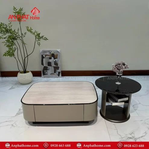 Bàn trà mặt đá nhập khẩu cao cấp kết hợp kệ sách B-2993 An Phát Home