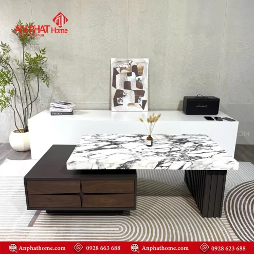 Bàn trà mặt đá phối gỗ thời thượng B-2974 An Phát Home
