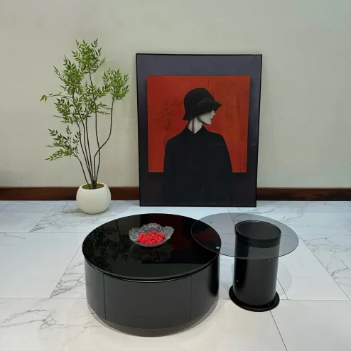 Bàn trà mặt đá tròn kết hợp bàn phụ hiện đại nhập khẩu B-3036 An Phát Home