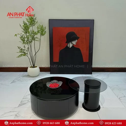 Bàn trà mặt đá tròn kết hợp bàn phụ hiện đại nhập khẩu B-3036 An Phát Home