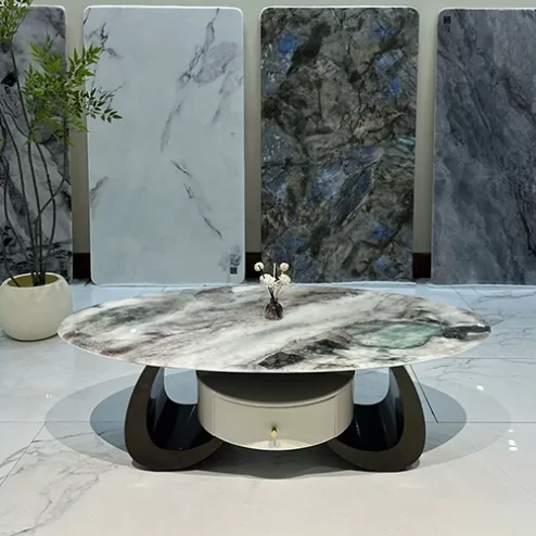 Bàn trà mặt đá tròn thiết kế cánh diều nhập khẩu B-3007 An Phát Home