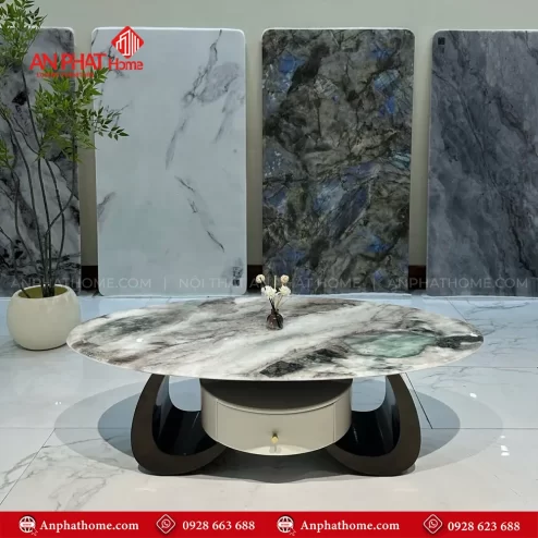 Bàn trà mặt đá tròn thiết kế cánh diều nhập khẩu B-3007 An Phát Home