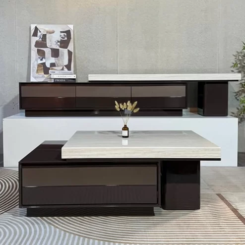 Bàn trà mặt đá vân mây phối gỗ hiện đại B-2973 An Phát Home