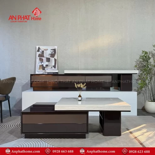 Bàn trà mặt đá vân mây phối gỗ hiện đại B-2973 An Phát Home