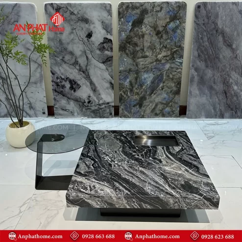 Bàn trà mặt đá vuông phối bàn phụ sang trọng B-3009 An Phát Home