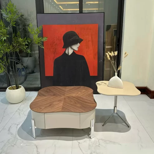 Bàn trà mặt gỗ veneer phối màu độc đáo nhập khẩu cao cấp B-3034 An Phát Home