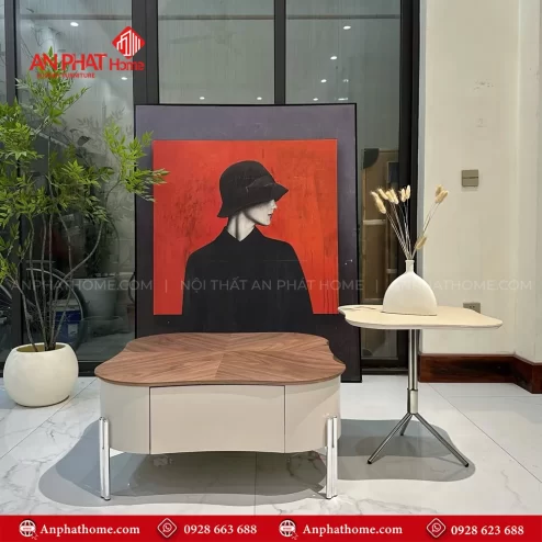 Bàn trà mặt gỗ veneer phối màu độc đáo nhập khẩu cao cấp B-3034 An Phát Home