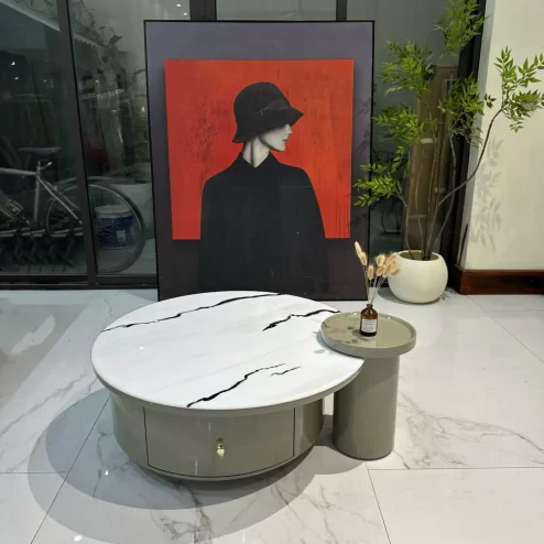 Bàn trà tròn đôi mặt đá hiện đại nhập khẩu B-3028 An Phát Home