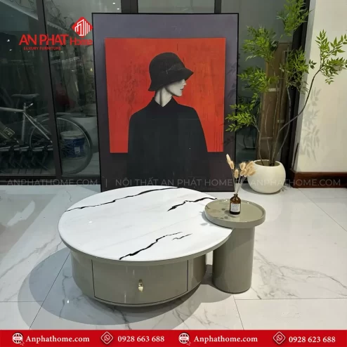 Bàn trà tròn đôi mặt đá hiện đại nhập khẩu B-3028 An Phát Home