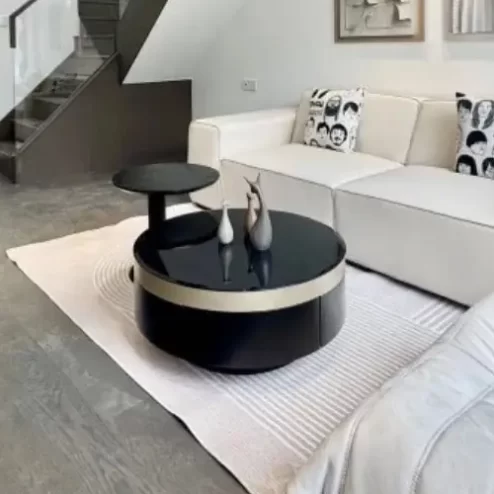 Bàn trà tròn đôi mặt đá kết hợp mặt kính cao cấp B-3018 An Phát Home