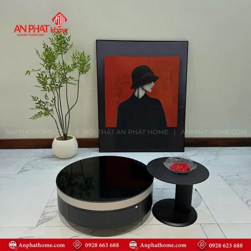 Bàn trà tròn đôi mặt đá kết hợp mặt kính cao cấp B-3018 An Phát Home