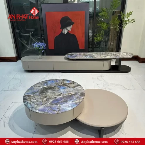 Bàn trà tròn đôi mặt đá nhập khẩu sang trọng B-3021 An Phát Home