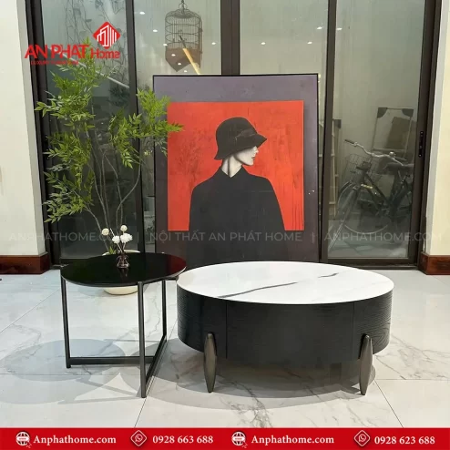 Bàn trà tròn đôi mặt đá sang trọng nhập khẩu B-3017 An Phát Home