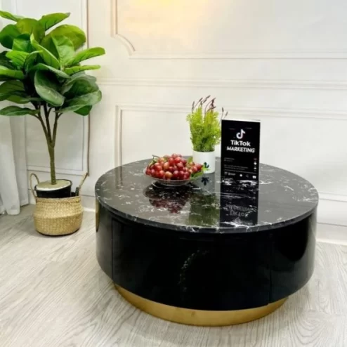 Bàn trà tròn mặt đá Ceramic nhập khẩu B-2985 An Phát Home