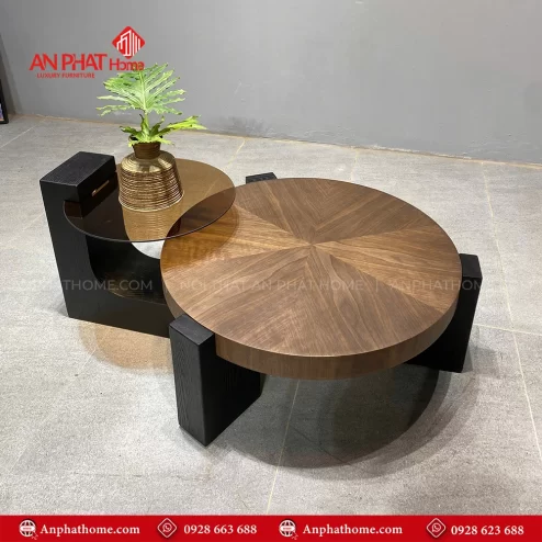 Bàn trà tròn mặt gỗ đẹp hiện đại B-2919 An Phát Home