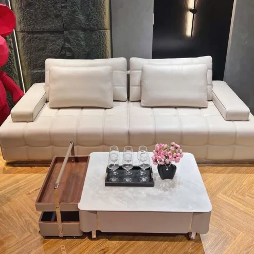 Bàn trà vuông mặt đá có kệ phụ tiện dụng B-3008 An Phát Home