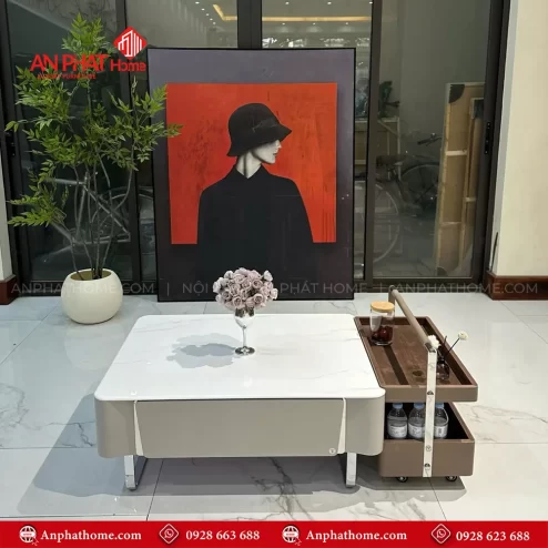 Bàn trà vuông mặt đá có kệ phụ tiện dụng B-3008 An Phát Home