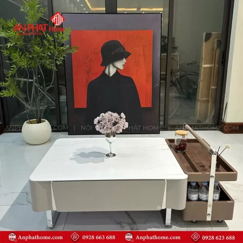 Ban tra vuong mat da co ke phu tien dung B 3008 3