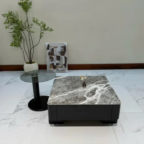 Bàn trà vuông mặt đá kèm bàn phụ mặt kính hiện đại B-3029 An Phát Home
