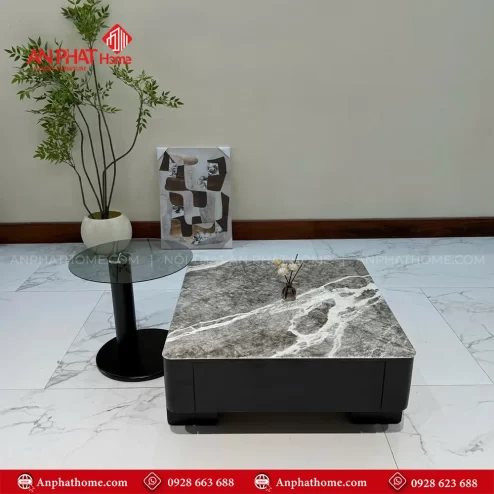 Bàn trà vuông mặt đá kèm bàn phụ mặt kính hiện đại B-3029 An Phát Home