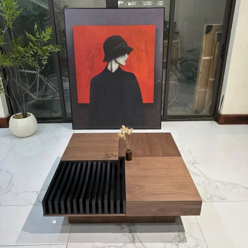 Bàn trà vuông veneer óc chó cao cấp nhập khẩu B-2012 An Phát Home