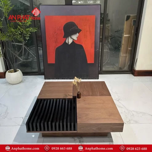 Bàn trà vuông veneer óc chó cao cấp nhập khẩu B-2012 An Phát Home