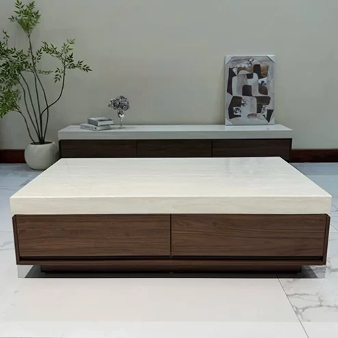 Bộ bàn kệ tivi gỗ óc chó mặt đá cẩm thạch B-2966 An Phát Home