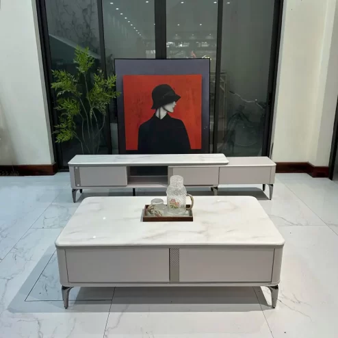 Bộ bàn trà kệ tủ tivi mặt đá cẩm thạch nhập khẩu B-2999 An Phát Home
