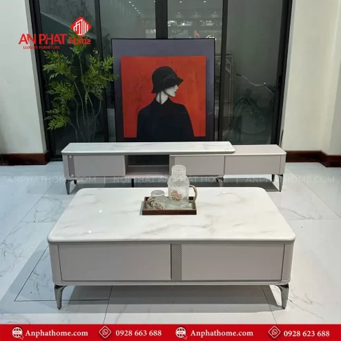 Bộ bàn trà kệ tủ tivi mặt đá cẩm thạch nhập khẩu B-2999 An Phát Home