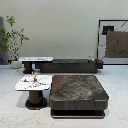 Bộ bàn trà - tủ kệ tivi mặt đá nhập khẩu B-2295 An Phát Home