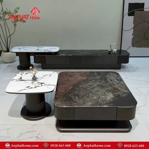 Bộ bàn trà - tủ kệ tivi mặt đá nhập khẩu B-2295 An Phát Home