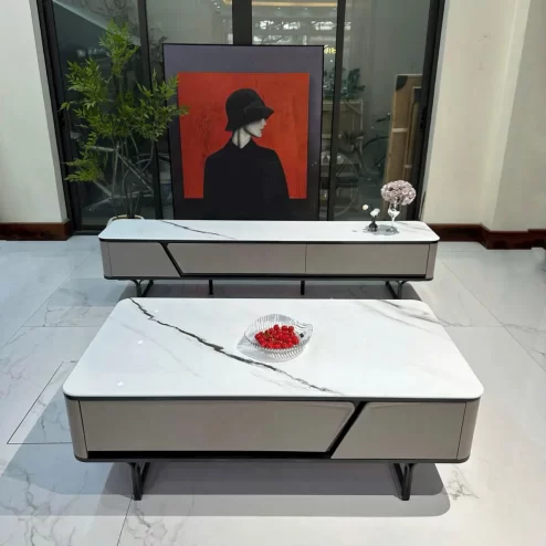 Bộ bàn trà tủ kệ tivi mặt đá nhập khẩu B-3003 An Phát Home