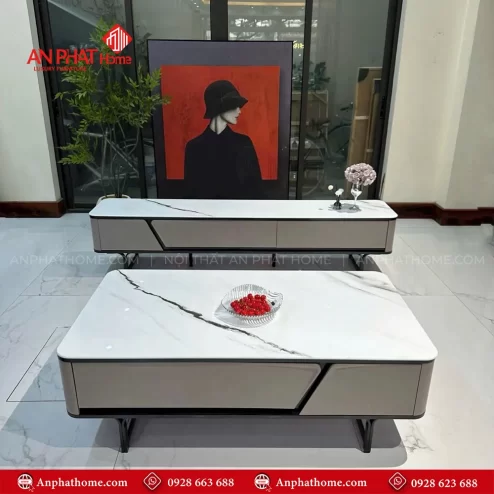 Bộ bàn trà tủ kệ tivi mặt đá nhập khẩu B-3003 An Phát Home