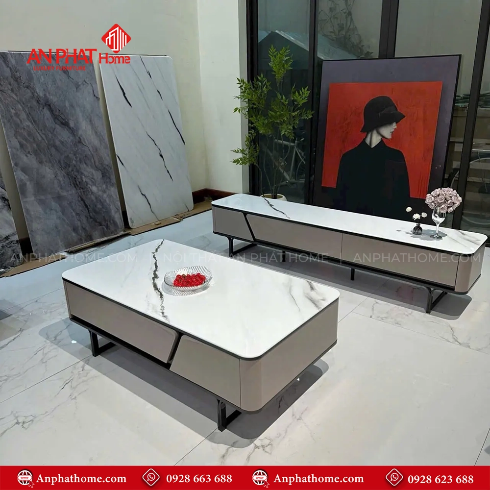 Bộ bàn trà tủ kệ tivi mặt đá nhập khẩu B-3003 12 Mẫu bàn trà đẹp hiện đại